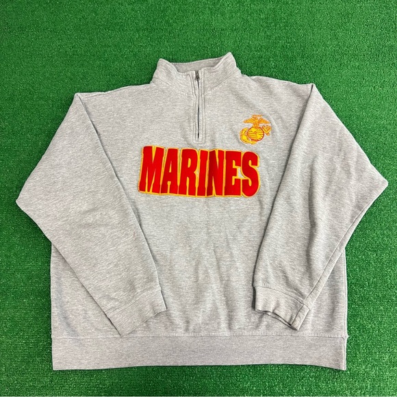 Vintage 90s United States Marines Gray 1/4 Zip Pullover Sweatshirt Mens Size XL - Picture 2 of 11